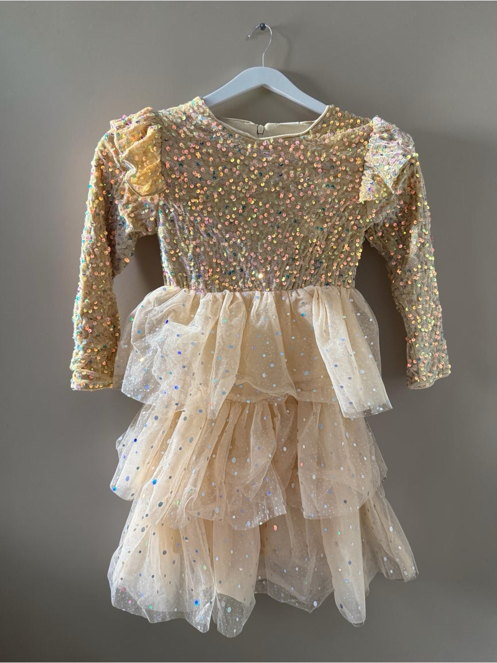 Girls Sparkle Tulle Costume Dress in Champagne Gold